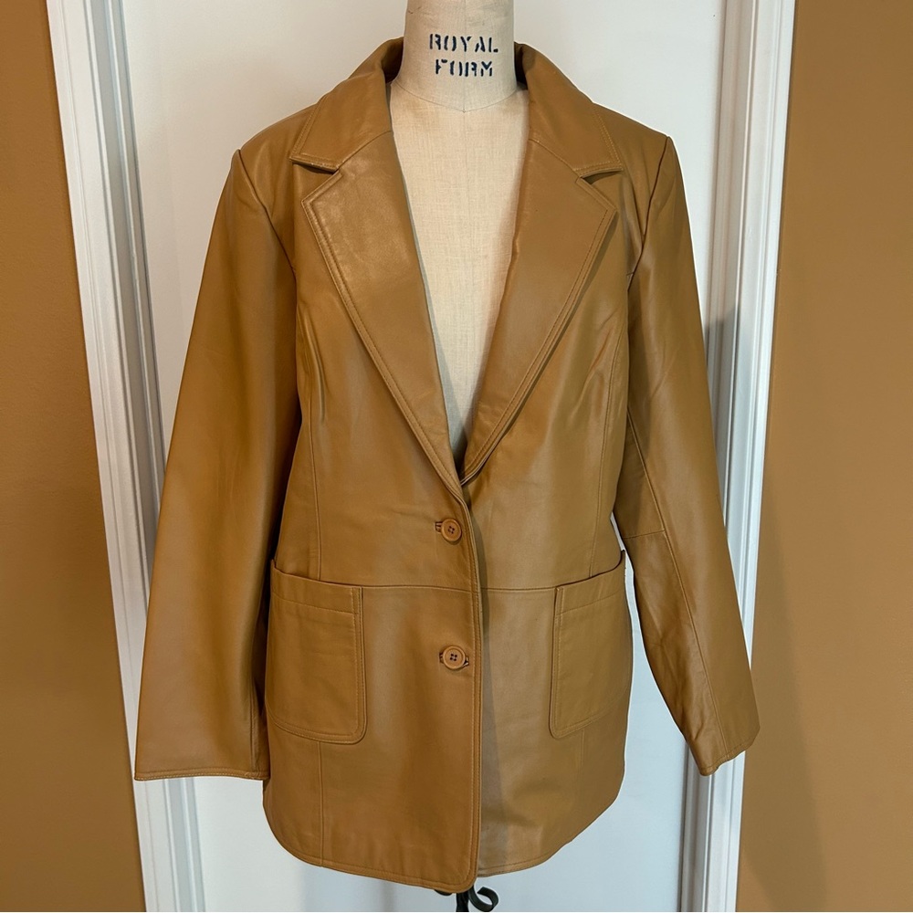 Elegant Tan Leather Blazer